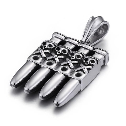 Pendente Proiettile Teschio Gotico Acciaio Inossidabile Gioielli Punk Rock Da Uomo Stile Biker Hip Hop