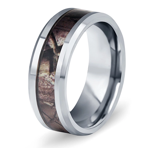 Anello da Uomo in Acciaio al Tungsteno Minimalista Fascia Lucida Con Intarsio in Marmo Gioielli di Moda Anello Versatile per Uomo
