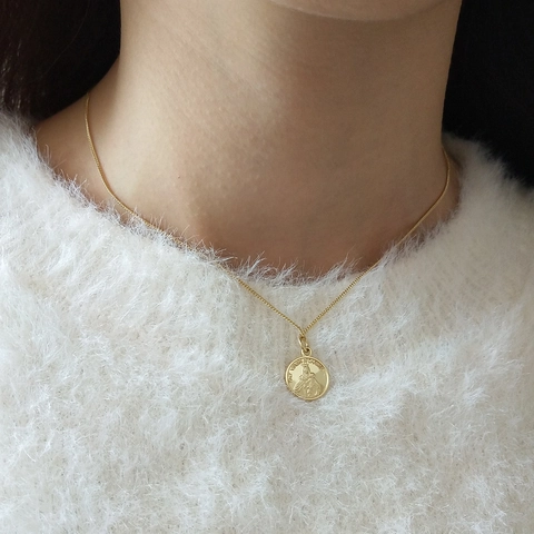 925 Sterling Silber Jungfrau Maria Münze Anhänger Halskette 18K Vergoldet Religiöse Retro Runde Platte Schlüsselbeinkette Für Frauen