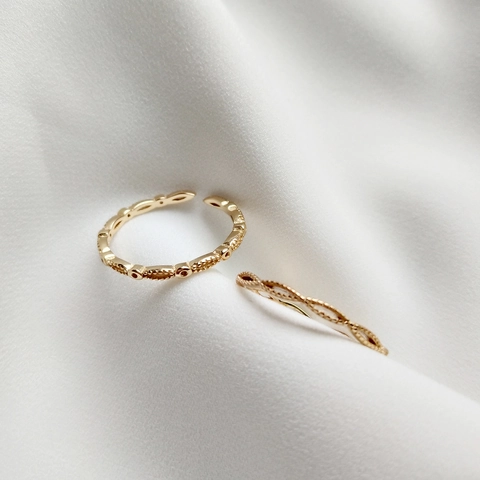 Anello In Argento Sterling 925 Placcato Oro 18K Sottile Minimalista Regolabile Aperto Geometrico Fascia A Onda