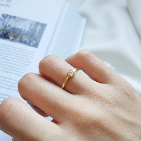 925 Sterling Silber Ring 18K Vergoldet Minimalistischer Quadratischer Zirkonia Verstellbare Öffnung Geometrischer Schmuck Damen