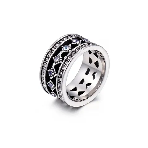 Anillo Ancho De Acero Inoxidable Para Hombre Zircón Blanco Geométrico Hueco Rombo Hip Hop Punk Joyería Vintage