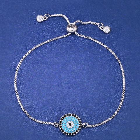 Evil Eye Bracelet Copper Cubic Zirconia Adjustable Bolo Chain Turkish Blue Eye Jewelry For Women