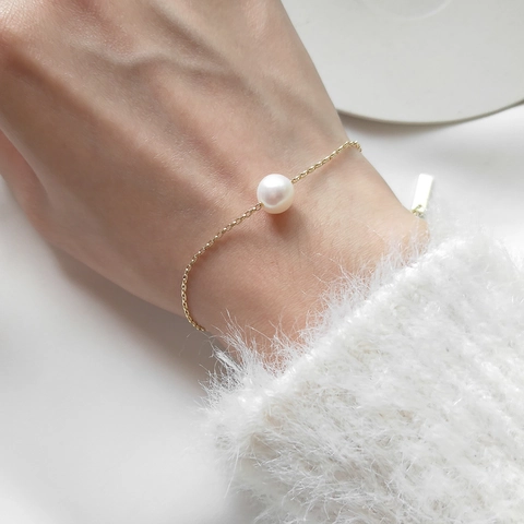Bracciale Con Süßwasserperle D'Acqua Dolce Argento Sterling 925 Placcato Oro 18K Catena Sottile Minimalista Gioielli Da Donna