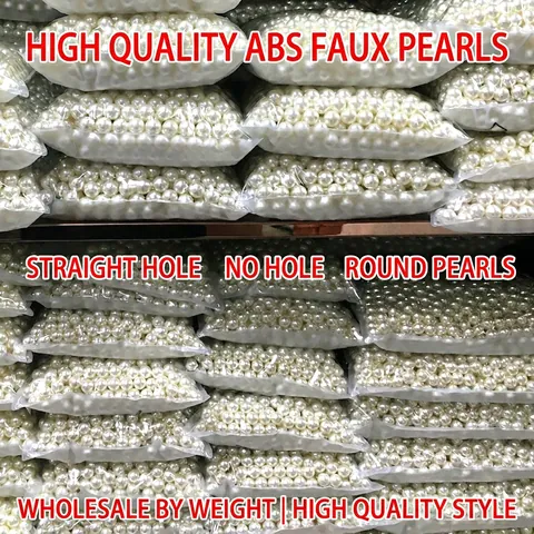 Round Faux Artificial Pearl Beads ABS Plastic For DIY Jewelry Making Necklaces Clothing Accessories White Cream Round Spacers