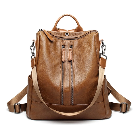 Women Fashion Backpack Soft PU Leather Anti-Theft Multi-Pocket Korean Casual Travel Bag With Earphone Hole