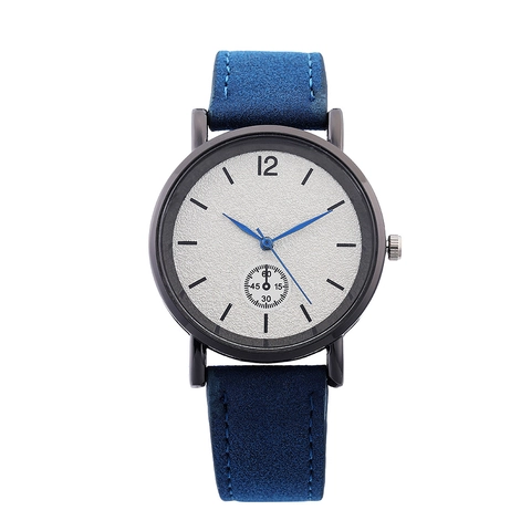 Women Minimalist Quartz Watch Fashion Simple Design PU Leather Frosted Strap Alloy Case Blue Pointers Sub-dial Casual Style