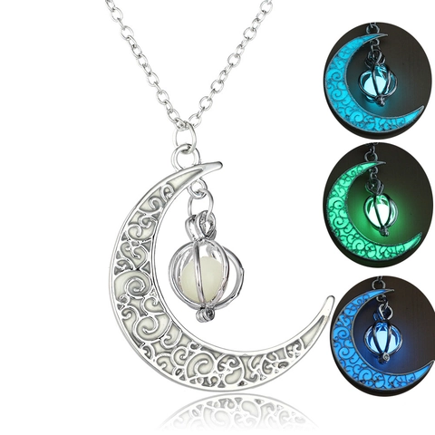 Lichtgevende Maan Hanger Ketting Verzilverde Legering Glow In The Dark Holle Halve Maan Sieraden Voor Dames