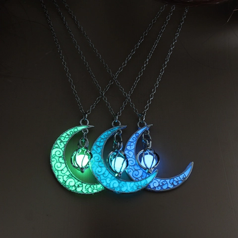 Collana Pendente Luna Svuotata Luminosa Lega Rame Catena Acciaio Inossidabile Si Illumina Al Buio Gioielli Da Festa