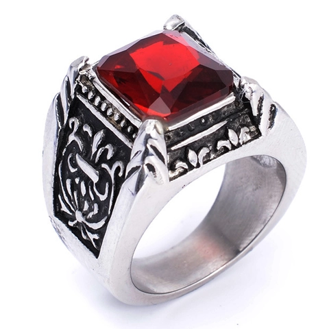 Vintage Palace High Grade Titanium Steel Ring Red Square Rhinestone Alternative 316L Casting Noble Fashion Jewelry For Men
