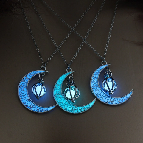 Lichtgevende Maan Hanger Ketting Verzilverde Legering Glow In The Dark Holle Halve Maan Sieraden Voor Dames