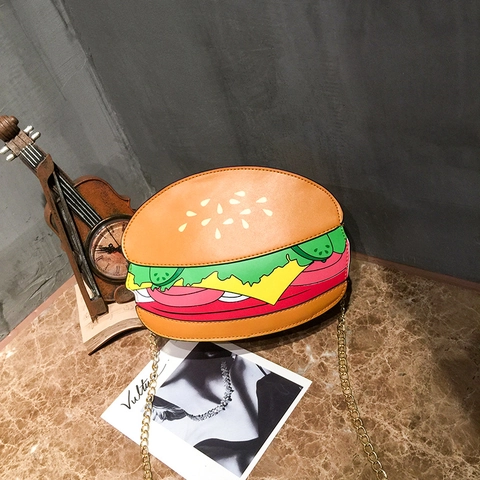 Creative Food Shape Shoulder Bag Hamburger French Fries Popcorn PU Leather Crossbody Chain Purse Women Novelty Fashion