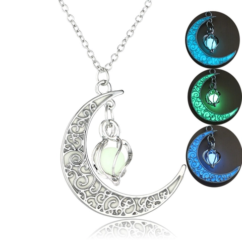 Collana Pendente Luna Svuotata Luminosa Lega Rame Catena Acciaio Inossidabile Si Illumina Al Buio Gioielli Da Festa