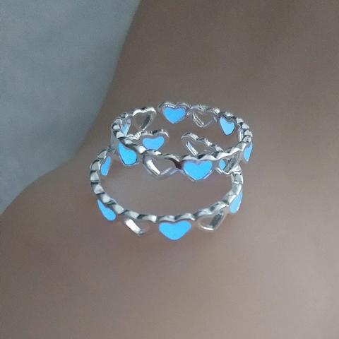 Hollow Heart Luminous Ring Glow In The Dark Adjustable Opening Copper Silver Plated Fashion Jewelry For Women