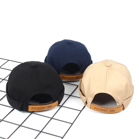 Berretto Docker Senza Tesa Vintage Tela Cotone Cappello Miki Cinturino Pelle Regolabile Retro Streetwear Uomo Donna