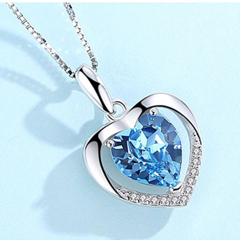 Collana Con Pendente A Cuore In Rame Placcato Oro Bianco Zircone Blu Elegante Gioiello Di Moda Romantica Per Donna