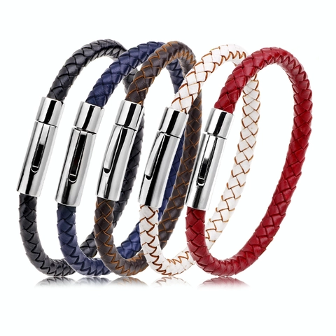 Pulsera De Cuero Trenzado De Moda Con Hebilla De Acero Inoxidable Joyería Minimalista Tejida Unisex