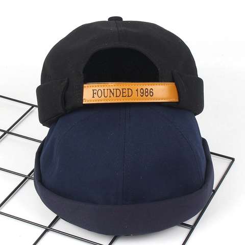 Berretto Docker Senza Tesa Vintage Tela Cotone Cappello Miki Cinturino Pelle Regolabile Retro Streetwear Uomo Donna