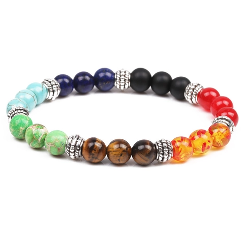 Bracciale Guarigione 7 Chakra Pietra Naturale Occhio Di Tigre Agata Lapislazzuli Lava Lega Elastico Yoga Unisex