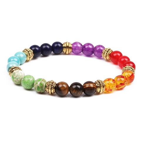 Bracciale Guarigione 7 Chakra Pietra Naturale Occhio Di Tigre Agata Lapislazzuli Lava Lega Elastico Yoga Unisex