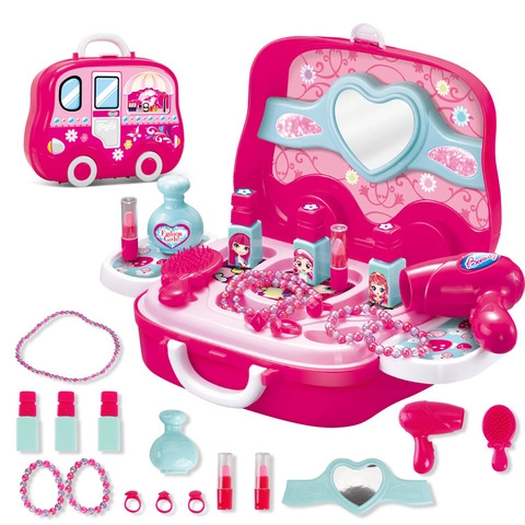 Kinder Schminktisch Kit Tragbarer Koffer Kunststoff Rollenspiel Schmuck Zubehör Mode Schönheit Spielzeug Für Mädchen