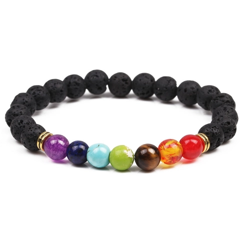 7 Chakra Healing Bracelet Natural Lava Volcanic Stone Beads Elastic Energy Yoga Hand Chain Unisex Jewelry