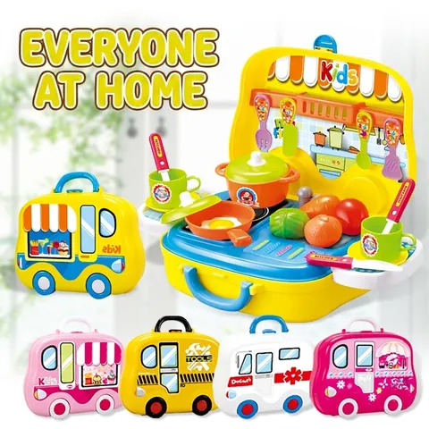 Set Di Giocattoli Da Cucina Valigetta Portatile Design Autobus Gioco Di Ruolo Utensili Da Cucina Cibo Plastica Regalo Educativo Per Bambini