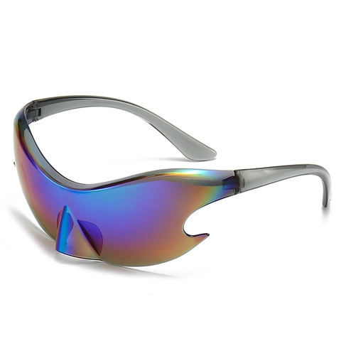 Occhiali Da Sole Y2K Punk Integrate Forma Di Fiamma Montura PC Policarbonato UV400 Occhiali Futuristici Per Donne Uomini