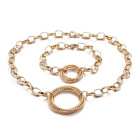 Collar Y Pulsera De Acero Inoxidable 316L Círculos Retorcidos Entrelazados Joyería Accesorio De Moda Hipoalergénico