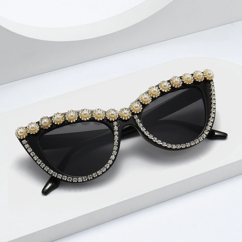 Occhiali Da Sole Cat Eye Retrò Da Donna Con Strass E Künstliche Perle Lusso Festa Occhiali Decorativi PC Cornice Tendenza