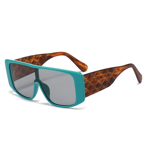 Oversized Shield Sunglasses PC UV400 Quilted Texture Temples Vintage Square Unisex Fashion Eyewear
