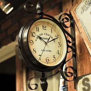 Vintage Double Sided Wall Clock Iron Metal Retro Grand Central Station Style Round Hanging Clock For Home Decor