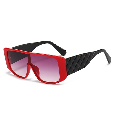 Oversized Shield Sunglasses PC UV400 Quilted Texture Temples Vintage Square Unisex Fashion Eyewear