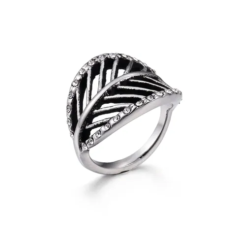 Retro Feather Ring Stainless Steel Hollow Angel Wing With Rhinestone Inlay Punk Style Unique Jewelry For Unisex