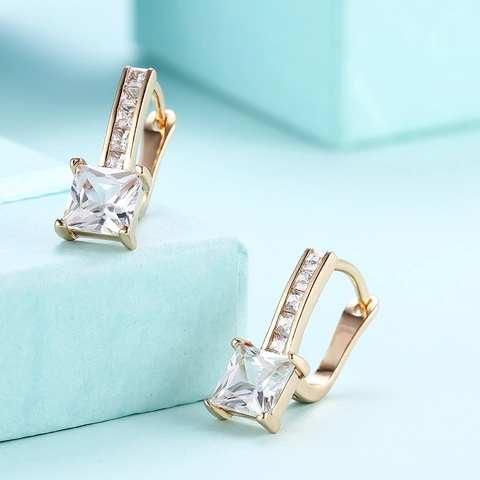 Mode Quadratische Zirkonia Creolen Für Damen Kupfer Gold Silber Überzogene Geometrische Huggie Ohrringe Schmuck Geschenk