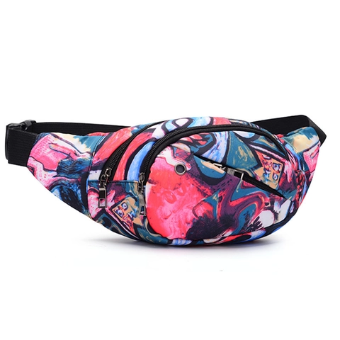 Mode Nylon Gürteltasche Wasserdicht Verstellbarer Gurt Kopfhörerloch Bunter Graffiti Blumendruck Freizeit Reisen