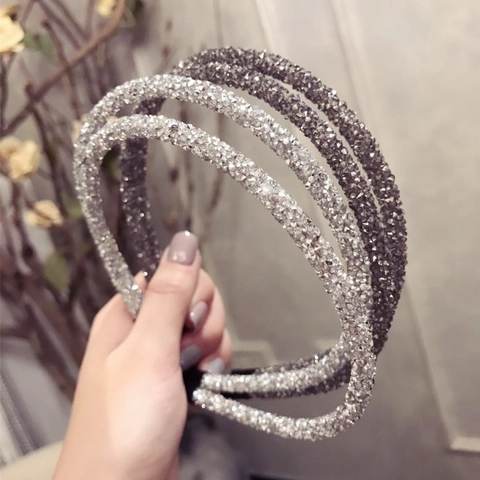 Double Layer Rhinestone Headband Shiny Crystal Skinny Hair Hoop Anti-Slip Elegant Hair Accessories For Women
