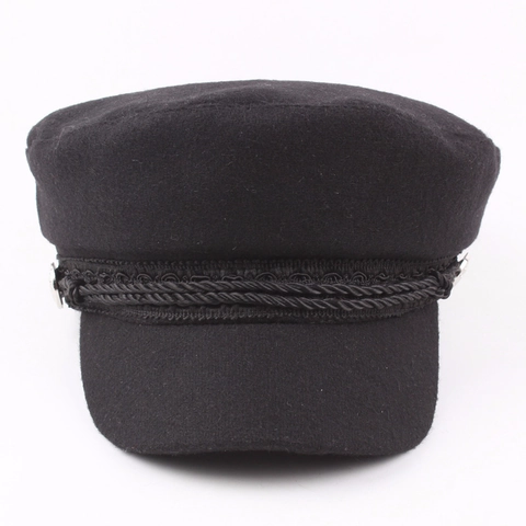Vintage Woolen Felt Fiddler Cap Retro Baker Boy Hat With Braided Rope Anchor Button Nautical Flat Top Military Style