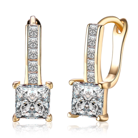 Mode Quadratische Zirkonia Creolen Für Damen Kupfer Gold Silber Überzogene Geometrische Huggie Ohrringe Schmuck Geschenk