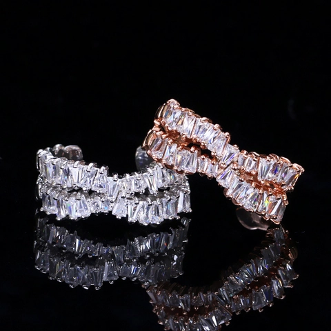 Luxus Kupfer Verstellbarer Zirkonia Ring Für Damen Roségold Silber Plattiert Rechteckiger Zirkonia Mikro-Fassung Offener Ring Schmuck