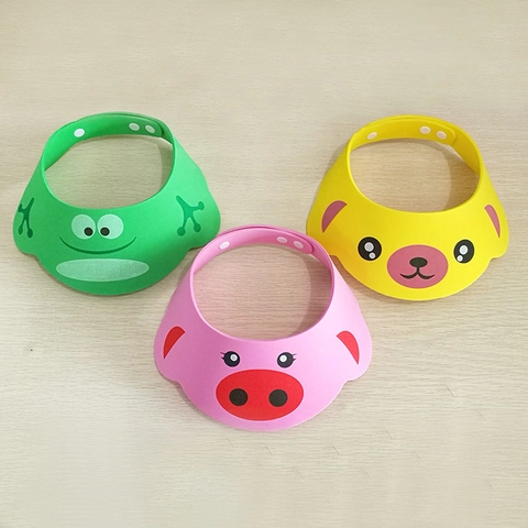 Baby Shower Cap EVA Foam Adjustable Shampoo Hat Waterproof Ear Protection Cartoon Animal Design For Toddlers