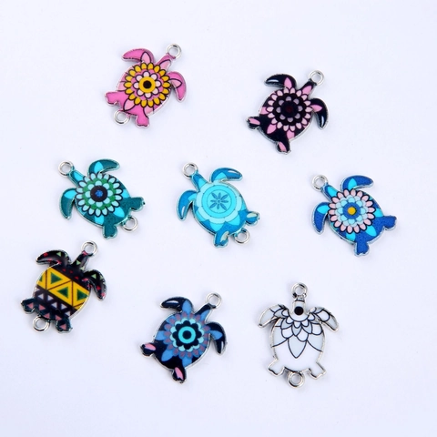 Connecteurs De Breloques Tortue De Mer En Alliage Émaillé Motifs Mandala Colorés Doubles Boucles Pour Bijoux DIY Collier