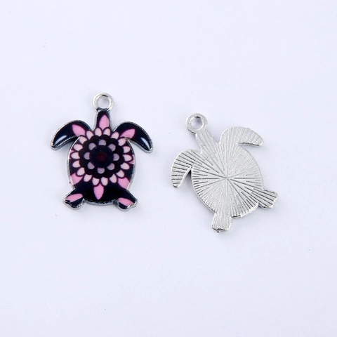 Connecteurs De Breloques Tortue De Mer En Alliage Émaillé Motifs Mandala Colorés Doubles Boucles Pour Bijoux DIY Collier