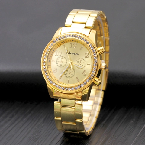 Women Quartz Watch Rhinestone Bezel Decorative Sub Dials Alloy Metal Strap Luminous Casual Luxury Wristwatch