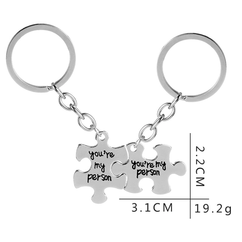 Trendy Alloy You Are My Person Lettering Puzzle Piece Keychain Set Silver Metal Key Ring For Couples Best Friends Jewelry Gift