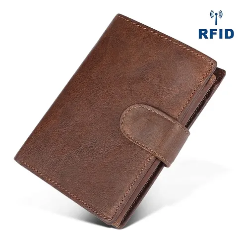 Portefeuille Homme Cuir De Vachette Véritable Protection RFID Rétro Vintage Business Multi Emplacements Cartes