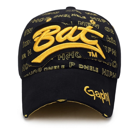 Cappello Da Baseball In Cotone Distressed Con Ricamo Lettere 3D Stile Streetwear Hip Hop Regolabile