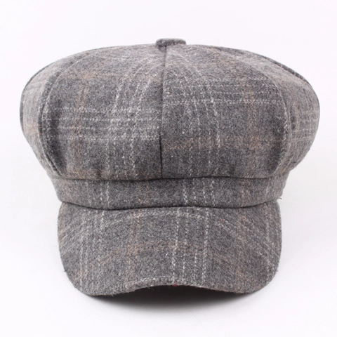 Vintage Geruite Newsboy Cap Voor Heren En Dames Wollen Stof Achthoekige Hoed Britse Retro Stijl Warme Schilderpet
