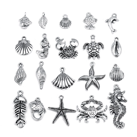Antique Silver Alloy Charms Marine Life Sea Creatures Pendants For DIY Jewelry Making Bracelet Necklace Accessories