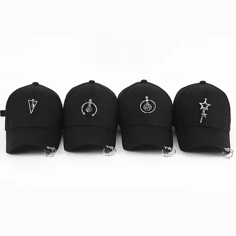 Punk Style Baseball Cap Cotton Fabric With Metal Rings And Pendants Streetwear Adjustable Sun Hat For Men Women